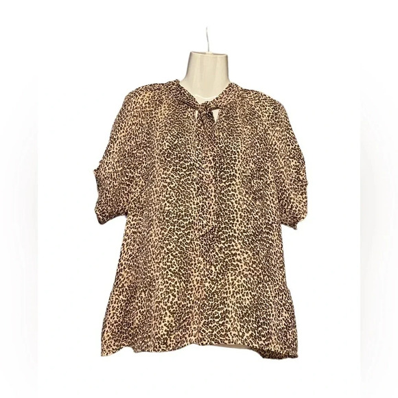 Joie Silk Animal Print Shirt Sleeve Blouse - Picture 2 of 11